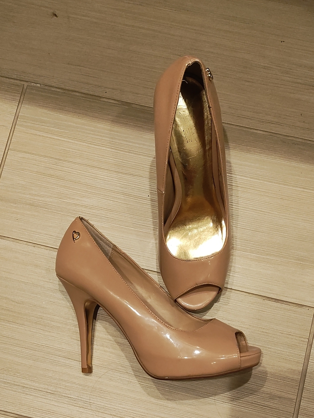 Thalia Sodi Blush Patent Peep-Toe Pumps with Gold Insole